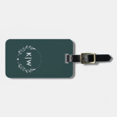 Étiquette À Bagage Vert forêt et blanc | Monogramme d'initiales moder (Devant horizontal)