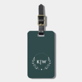 Étiquette À Bagage Vert forêt et blanc | Monogramme d'initiales moder (Devant Vertical)