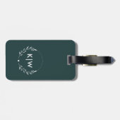 Étiquette À Bagage Vert forêt et blanc | Monogramme d'initiales moder (Dos horizontal)