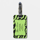 Étiquette À Bagage Vert, noir et Turquoise Zèbre et Cheetah Rose Fleu (Dos Vertical)