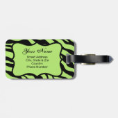 Étiquette À Bagage Vert, noir et Turquoise Zèbre et Cheetah Rose Fleu (Dos horizontal)