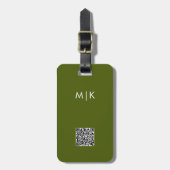 Étiquette À Bagage Vert olive avec code QR | Monogramme moderne (Devant Vertical)