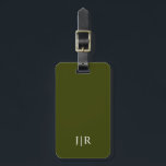 Étiquette À Bagage Vert olive foncé et blanc I Monogramme moderne<br><div class="desc">Cette marque de bagage moderne a un riche arrière - plan vert foncé,  avec vos initiales en texte blanc gras pour un look simple et élégant,  mais professionnel.</div>