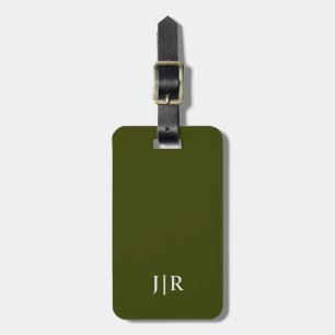 Étiquette À Bagage Vert olive foncé et blanc I Monogramme moderne