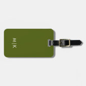 Étiquette À Bagage Vert olive | Monogramme Moderne (Devant horizontal)