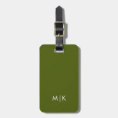 Étiquette À Bagage Vert olive | Monogramme Moderne (Devant Vertical)