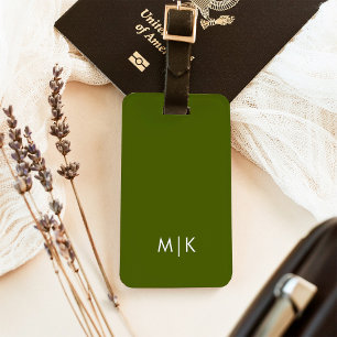 Étiquette À Bagage Vert olive Monogramme Moderne