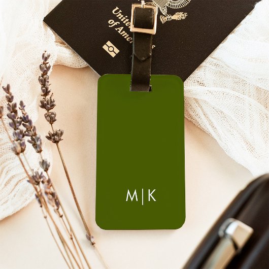 Étiquette À Bagage Vert olive | Monogramme Moderne
