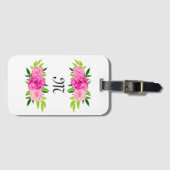 ÉTIQUETTE À BAGAGE VERT ROSE BLANC INITIAL FLORAL (Devant Horizontal)