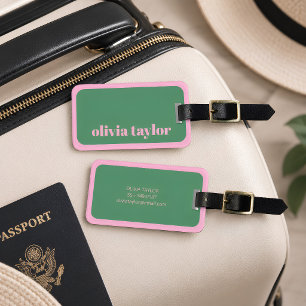 Étiquette À Bagage Vert Rose Prépa Nom Personnalisé Voyage Mignon