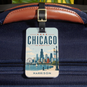 Étiquette À Bagage Vert sur mesure Nostalgique USA Chicago Illinoise
