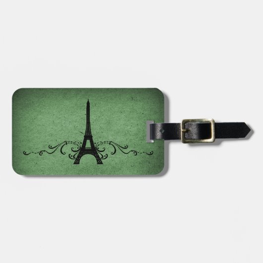 Étiquette À Bagage Vert Vintage Français (Devant horizontal)