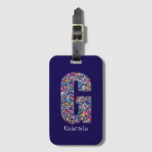 Étiquette À Bagage Vert violet jaune floral Monogramme initial G bleu (Devant Vertical)