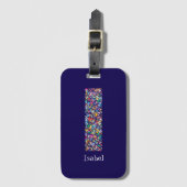 Étiquette À Bagage Vert violet jaune floral Monogramme initial I bleu (Devant Vertical)