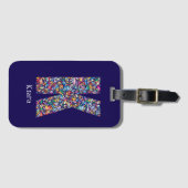Étiquette À Bagage Vert violet jaune floral Monogramme initial K bleu (Devant Horizontal)