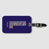 Étiquette À Bagage Vert violet jaune floral Monogramme initial L bleu (Devant Horizontal)