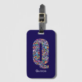 Étiquette À Bagage Vert violet jaune floral Monogramme initial Q bleu (Devant Vertical)