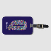 Étiquette À Bagage Vert violet jaune floral Monogramme initial Q bleu (Devant Horizontal)