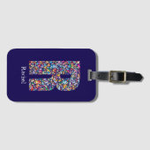 Étiquette À Bagage Vert violet jaune floral Monogramme initial R bleu (Devant Horizontal)
