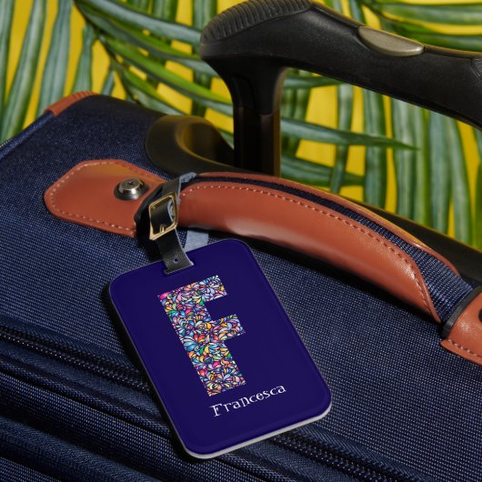 Étiquette À Bagage Vert violet jaune floral Monogramme Initiale F ble (Insitu Rectoal 1)