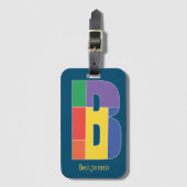 Étiquette À Bagage Vert violet jaune rouge Monogramme initial B bleu (Devant Vertical)