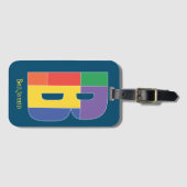 Étiquette À Bagage Vert violet jaune rouge Monogramme initial B bleu (Devant Horizontal)