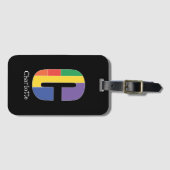 Étiquette À Bagage Vert violet jaune rouge Monogramme initial C noir (Devant Horizontal)