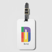 Étiquette À Bagage Vert violet jaune rouge Monogramme initial D blanc (Devant Vertical)