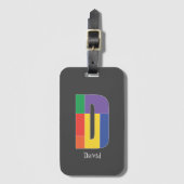Étiquette À Bagage Vert violet jaune rouge Monogramme initial gris D (Devant Vertical)