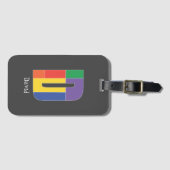 Étiquette À Bagage Vert violet jaune rouge Monogramme initial gris D (Devant Horizontal)