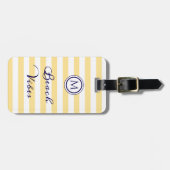 Étiquette À Bagage Vibes de Plage Rayé Jaune Blanc Monogramme (Devant horizontal)