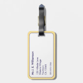 Étiquette À Bagage Vibes de Plage Rayé Jaune Blanc Monogramme (Dos Vertical)