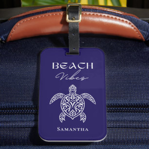 Étiquette À Bagage Vibes de plage Tortue de mer Personnalisé Bleu mar