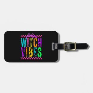 Étiquette À Bagage Vibes de sorcière Halloween Néon Bow à carreaux