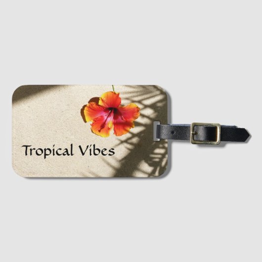 Étiquette À Bagage Vibes tropicales Orange Hibiscus Plage de sable fi (Devant Horizontal)