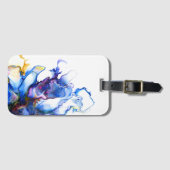 Étiquette À Bagage Vibrant Bleu Abstrait Fluid Art Agate (Devant Horizontal)