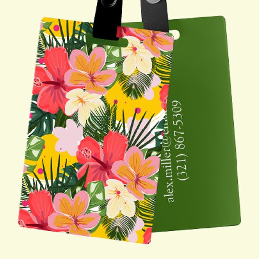 Étiquette À Bagage Vibrant Personnalisable Tropical Floral