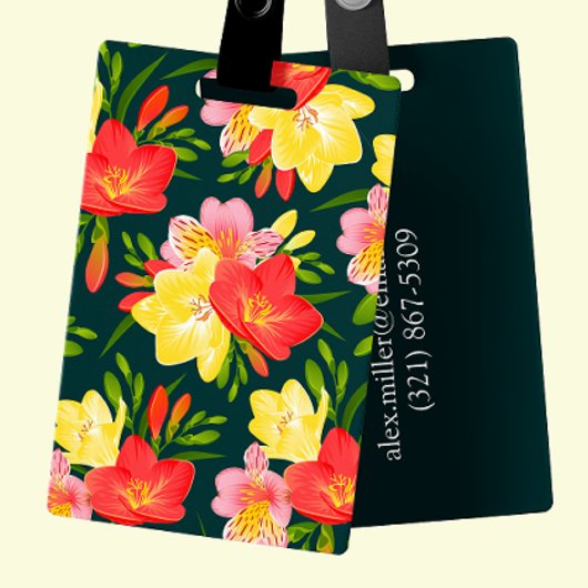 Étiquette À Bagage Vibrant Personnalisable Tropical Floral