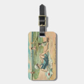 Étiquette À Bagage Victorian Beach Swim Girl Ocean Summer Vacances (Devant Vertical)