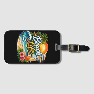 Étiquette À Bagage Vie de plage - Surf au coucher du soleil tropical
