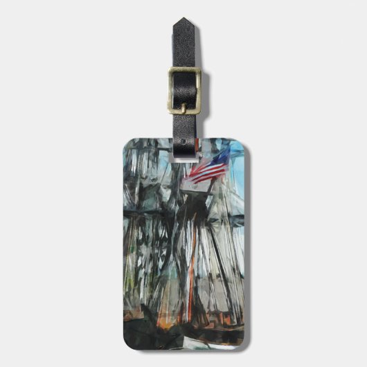 Étiquette À Bagage Vieil impressionisme d'abrégé sur port de Boston (Devant Vertical)