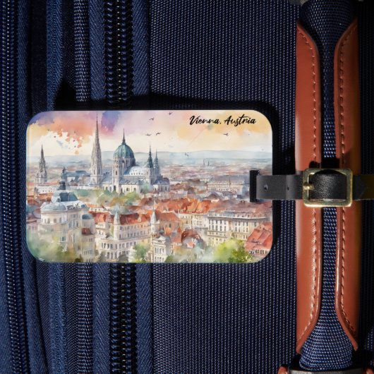 Étiquette À Bagage Vienne Autriche aquarelle peinture Panorama (Insitu Rectoal 4)