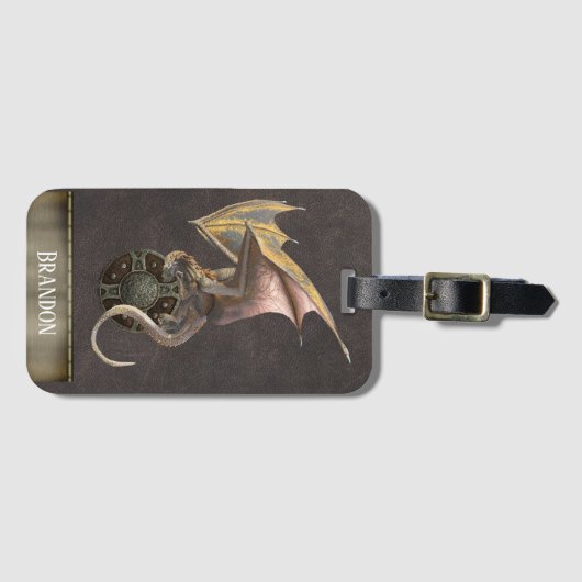 Étiquette À Bagage Viking Shield Dragon Bronze Ancien Rustique (Devant Horizontal)