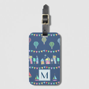 Étiquette À Bagage Ville côtière voiliers et guirlandes monogramme