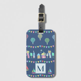 Étiquette À Bagage Ville côtière voiliers et guirlandes monogramme