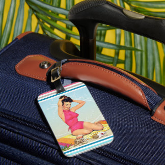 Étiquette À Bagage Vintage 50s Beach Pin Up Model Girl Art