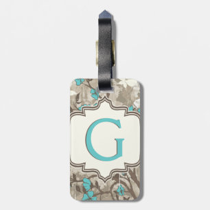 Étiquette À Bagage Vintage aqua fleurs grunge floral monogramme
