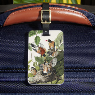 Étiquette À Bagage Vintage Audubon Merle d'Amérique Art de Nid d'Oise