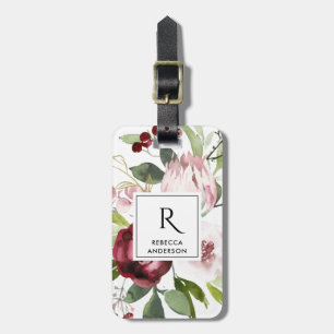ÉTIQUETTE À BAGAGE VINTAGE BLANC BLEU ROSE BURGUNDY PROA FLORAL