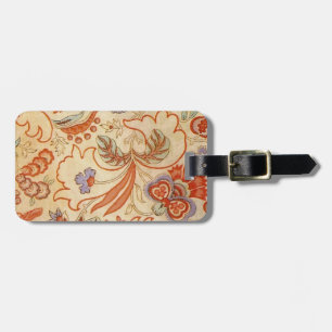 Étiquette À Bagage Vintage Chintz Floral Antique Terracotta Français